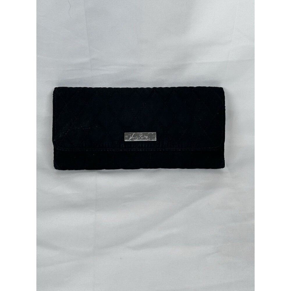Vera Bradley Black Quilted Wallet Clutch Magnetic Closure Card Slots Trifold